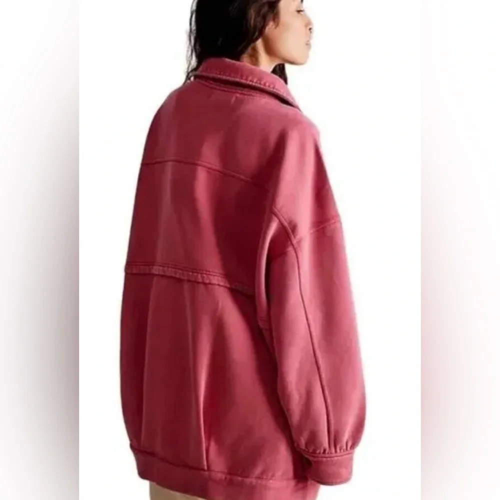 FREE PEOPLE We The Free Dawson Chore Jacket OVERSIZED Pink Painted Roses  XS/S/M